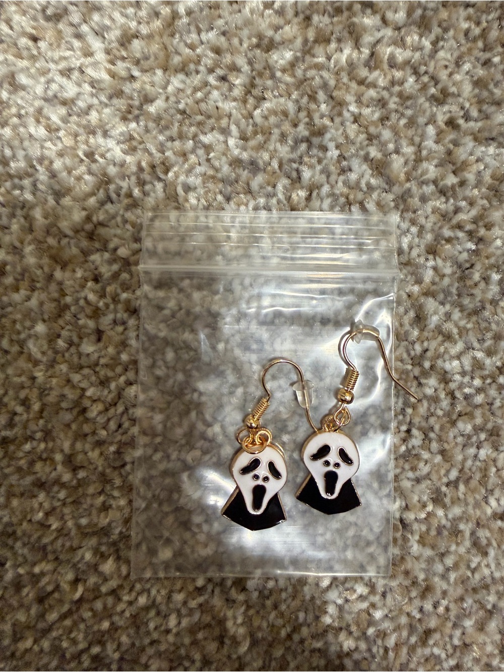 Gold Ghost Face Earrings - White & Black